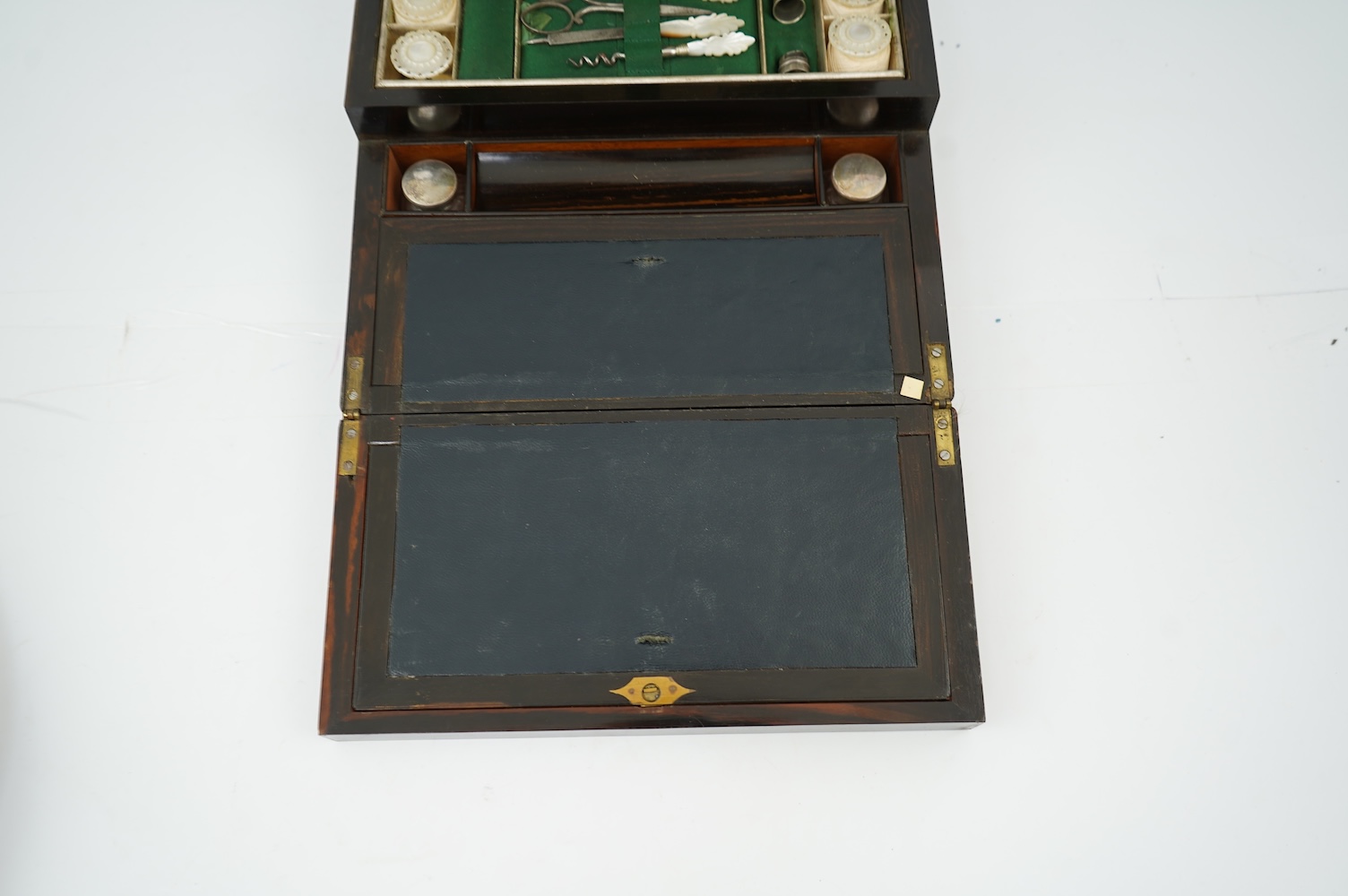 A mid 19th century rosewood writing and sewing box